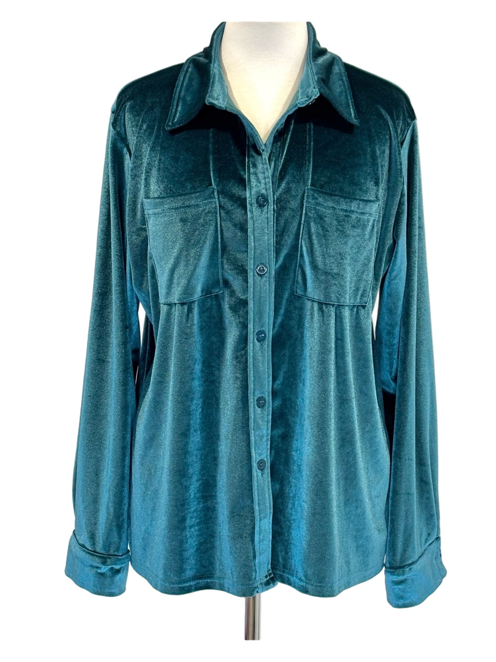 Teal velvet button-down shirt